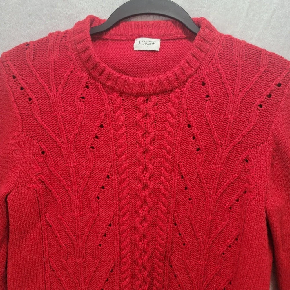 J. Crew Lambs Wool Blend Pointelle Cable Front‎ Red Sweater Women's Large